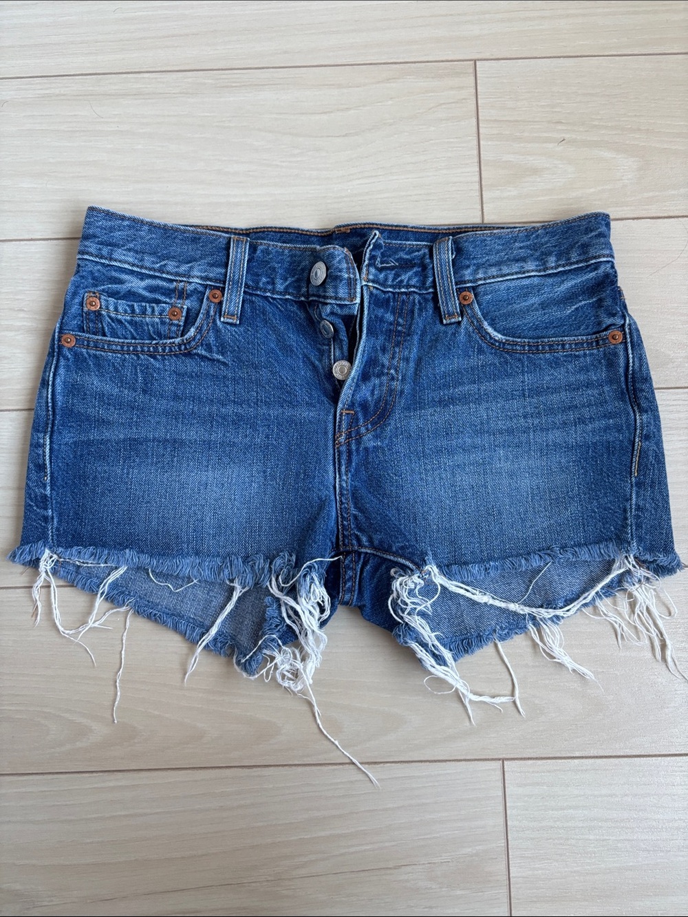 Levi's Blue Frayed Hem Denim Cutoff Shorts